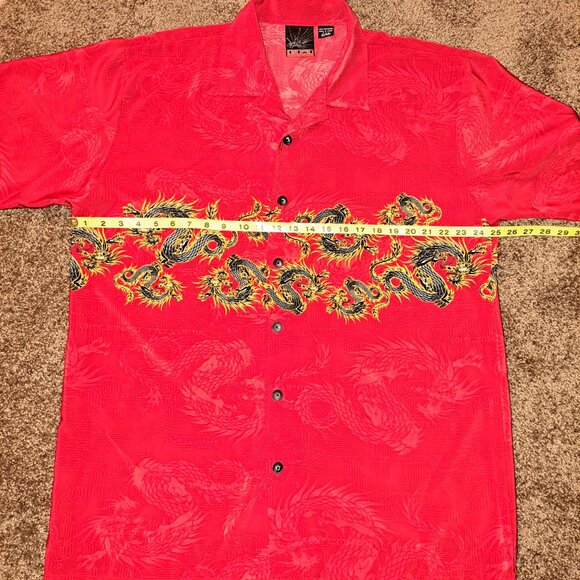 C-Two Size XL Red Dragon Polyester Short Slv Button Down Shirt - Picture 2 of 6